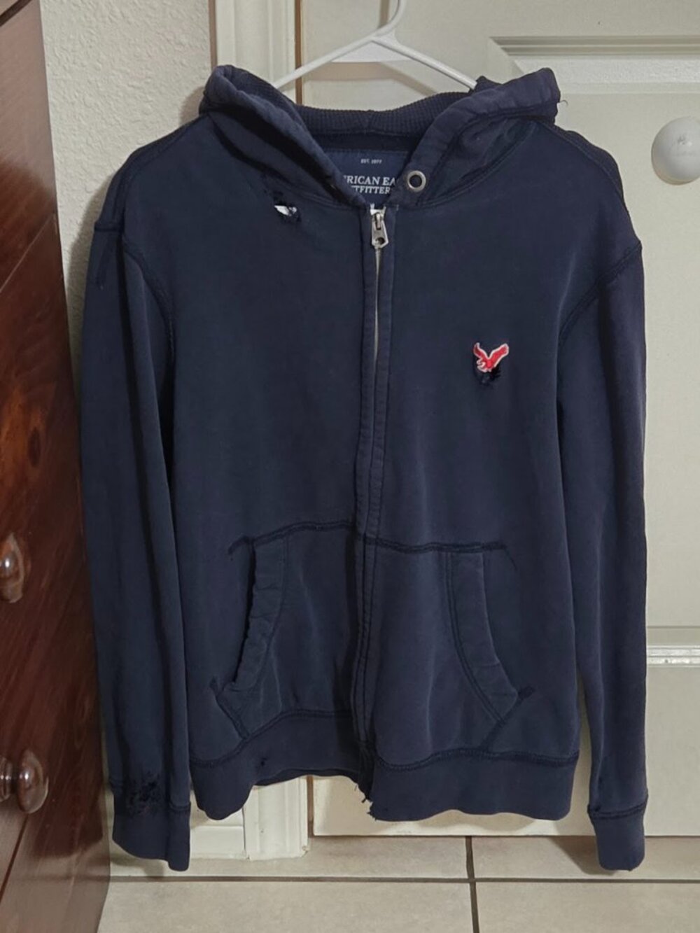 Vintage Y2K American Eagle Distressed Thermal Zip Hoodie M